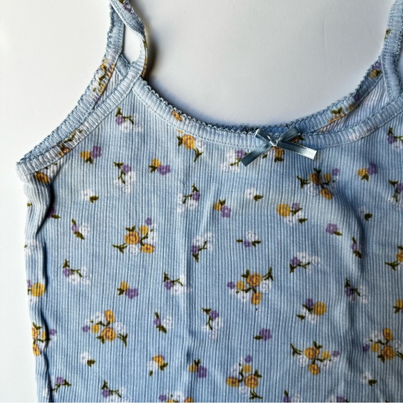 Forever 21 Baby Blue Floral Ribbed Crop Camisole Tank Top - Picture 5 of 5